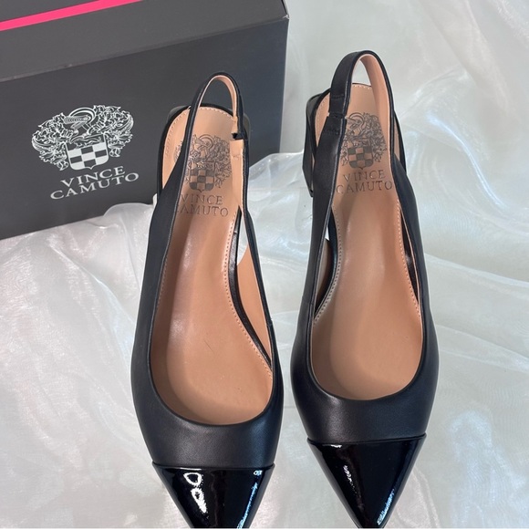 Vince Camuto Women’s Black Hamden Slingback Pointed Cap Toe Pump Size 7.5 - Picture 1 of 9